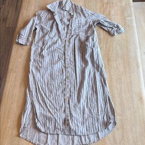 Habitat Striped Maxi Shirt Dress in linen Light Gray and Black